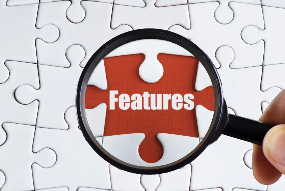 puzzle graphic with features in magnifying glass
