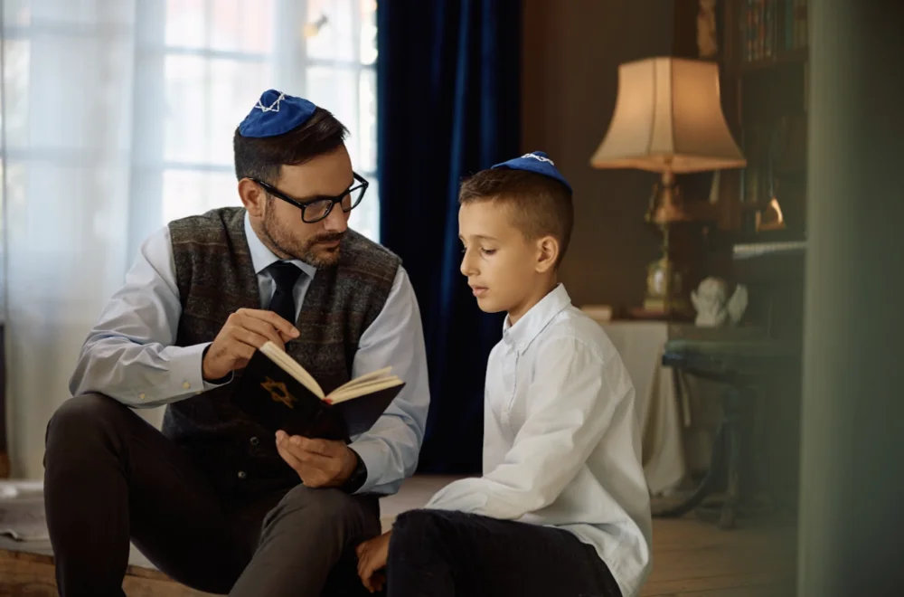 Father reading to son