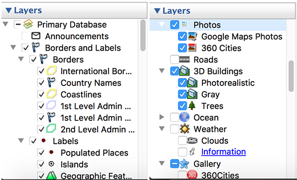 Google Earth Layers Display