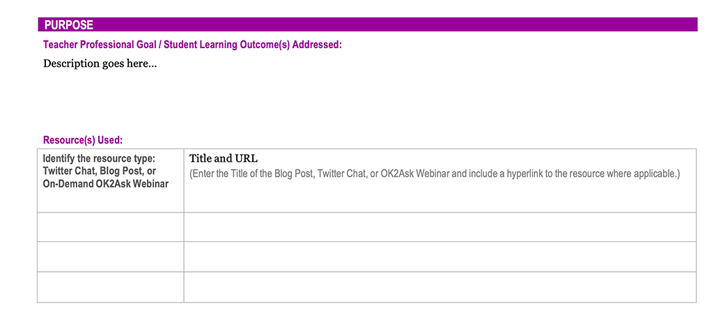 Professional Learning Log Purpose Highlighted