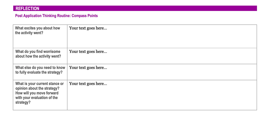 Professional Learning Log Reflection Section Highlighted