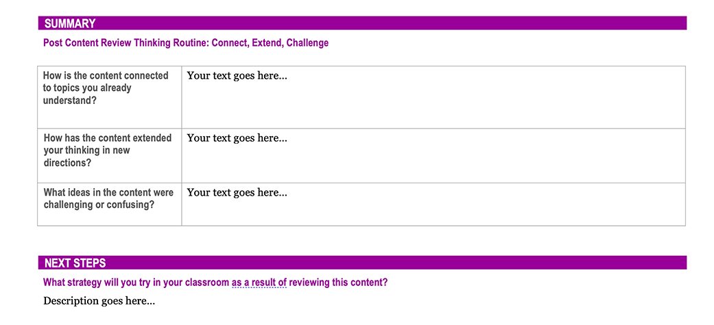 Professional Learning Log Summary & Next Steps Highlighted